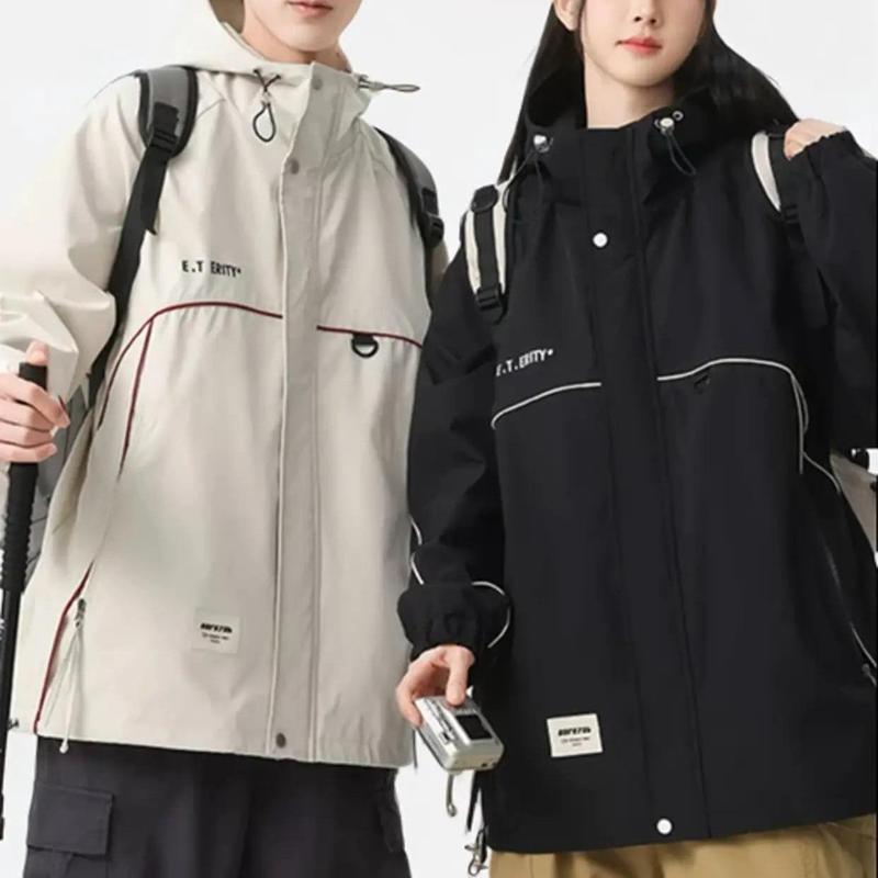 Áo khoác gió dành cho nam nữ, 2 lớp dày dặn, có mũ, túi có khóa kéo, 2 màu be đen, ms1-2 Jacket, form rộng Nhung Jacket áo khoác aokhoac nam