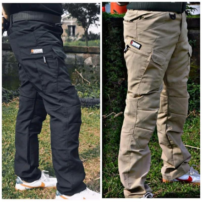 Celana Cargo Tactical celana panjang pria Dewasa Katun Santai Polos Cowok 0