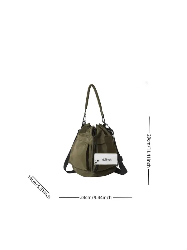 Women's Solid Color Nylon Bucket Bag, Fashionable Lightweight Crossbody Bag with Adjustable Strap, Casual Versatile Sports Bag for Daily Used 1
