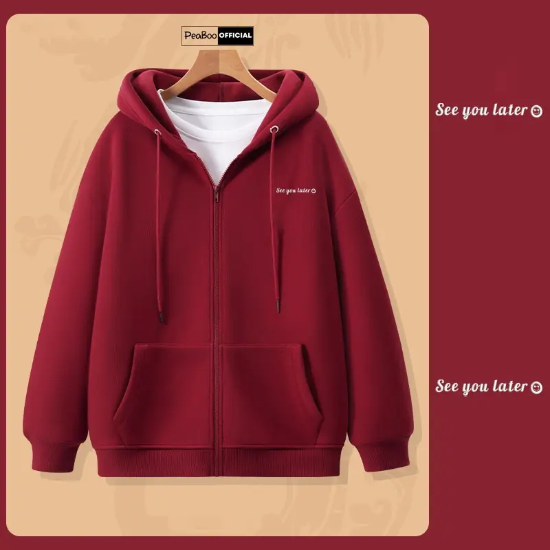 Áo Hoodie Zip THÊU, Áo Khoác Nam Nữ Unisex By PEABOO Mã HZ See You Later Chất Nỉ Bông Form Rộng Mũ 2 Lớp 2