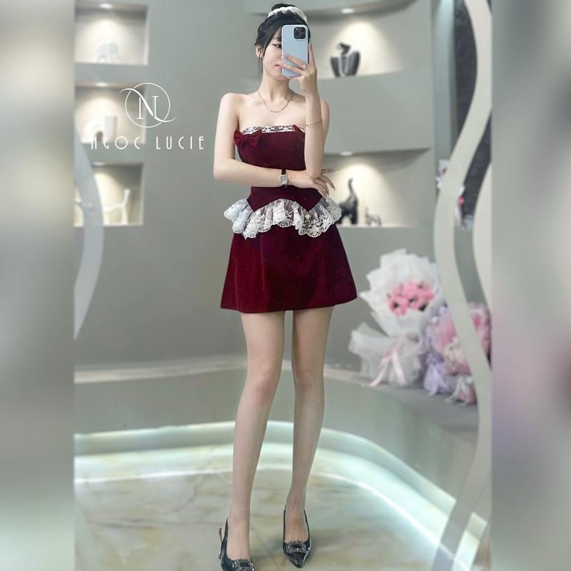 V07 - Đầm Thiết Kế Cúp Ngắn Phối Ren Tiểu Thơ (có mút sẵn) - Ngọc Lucie