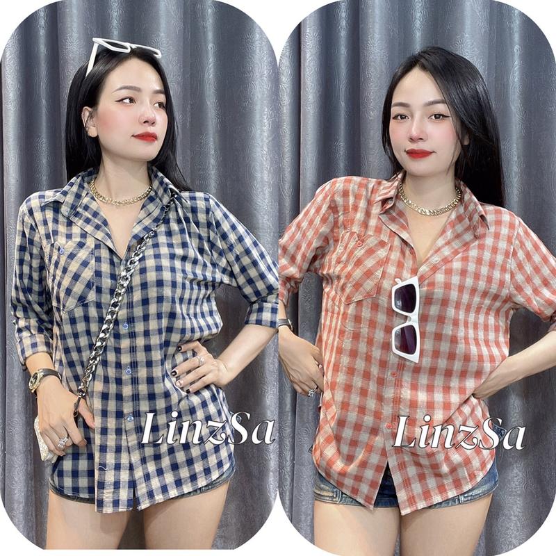 Áo sơmi ca rô mềm tay dài fom rộng 6m - LinzSa 2
