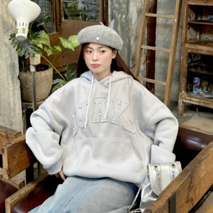 HOODIE BOXY - Áo khoác hoodie thêu đắp vải JJAYS form rộng mũ to nam nữ unisex HOT TREND 2024 hottrend Menswear Dài Tay Đen 4