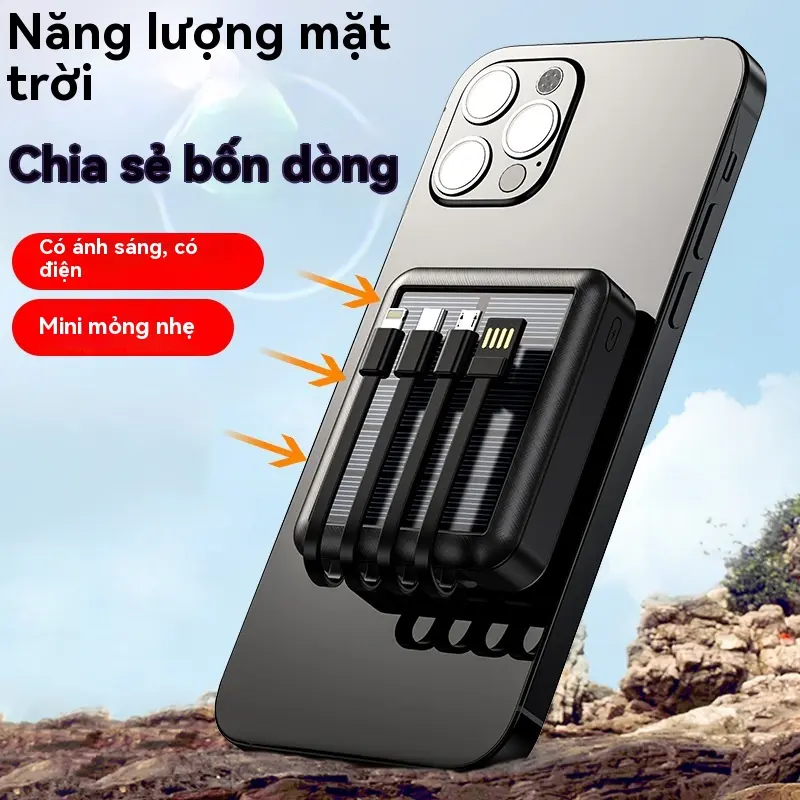 Sạc Dự Phòng Năng Lượng Mặt Trời, Bán Buôn, Kích Thước Nhỏ, Cáp Tách Riêng, Dung Lượng Lớn 5000mAh, Sạc Nhanh, Cầm Tay, Cung Cấp Điện Di Động 2