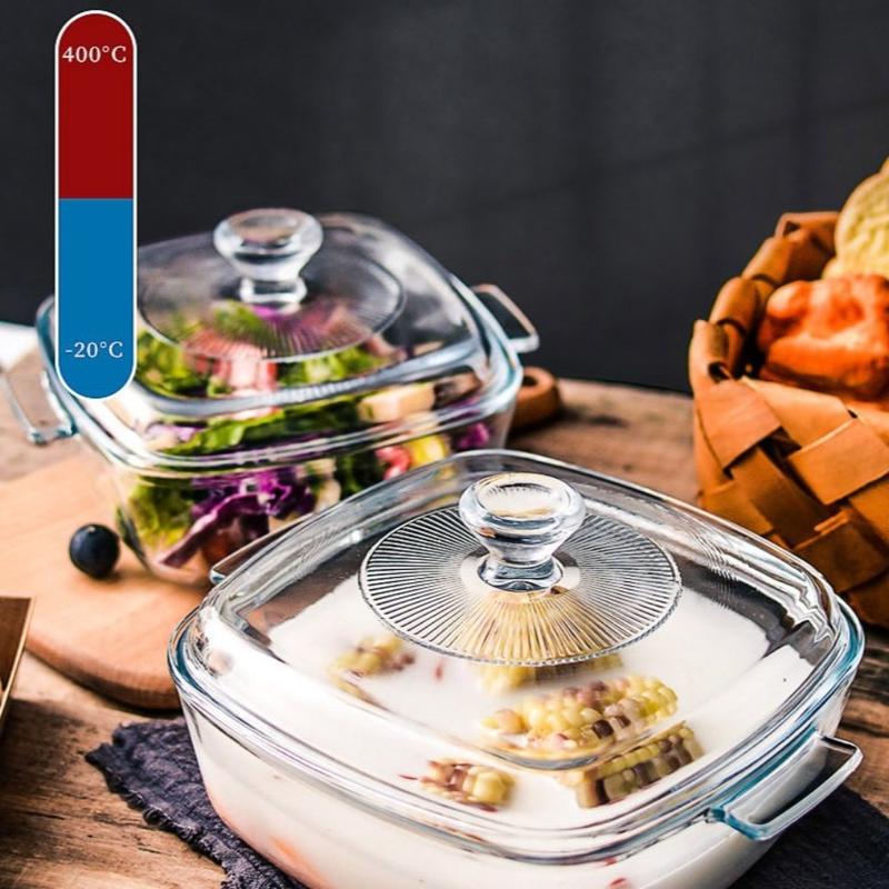 Product Introduction of thnick Square High Borosilicate Glass Bowl with Lid Double Handles Microwave Oven Special Bowl Heat-Resistant Transparent Food Storage Containers 17
