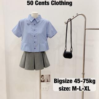 Áo Sơ Mi Nữ Croptop Cộc Tay  Có Bigsize 45-75kg Thêu Hình Trái Tim Chất Thô Kẻ Hàng QCCC 50 Cents Clothing #208