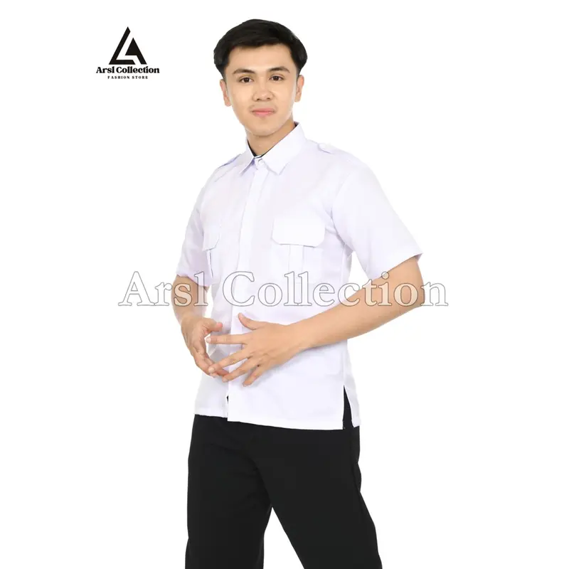 Kemeja PDH Putih PNS Pria Terbaru - Seragam Dinas Lengan Pendek dan Lengan Panjang  dengan Kerah Hitam  - Seragam Dinas PNS Formal dengan Varian  Kerah Hitam dan Putih 2
