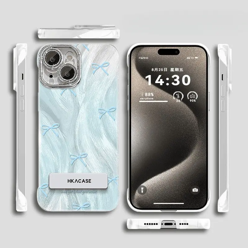 For iPhone IP11 Pro Max IP12 IP13 IP14 plus Shockproof High-End Mirror Phone Case IP12 Pro IP15 Pro Max IP13 Pro IP11 Beautiful Female Bow Phone Case Protective Smartphone Cellphone Cover Protector Protection Screen Protector