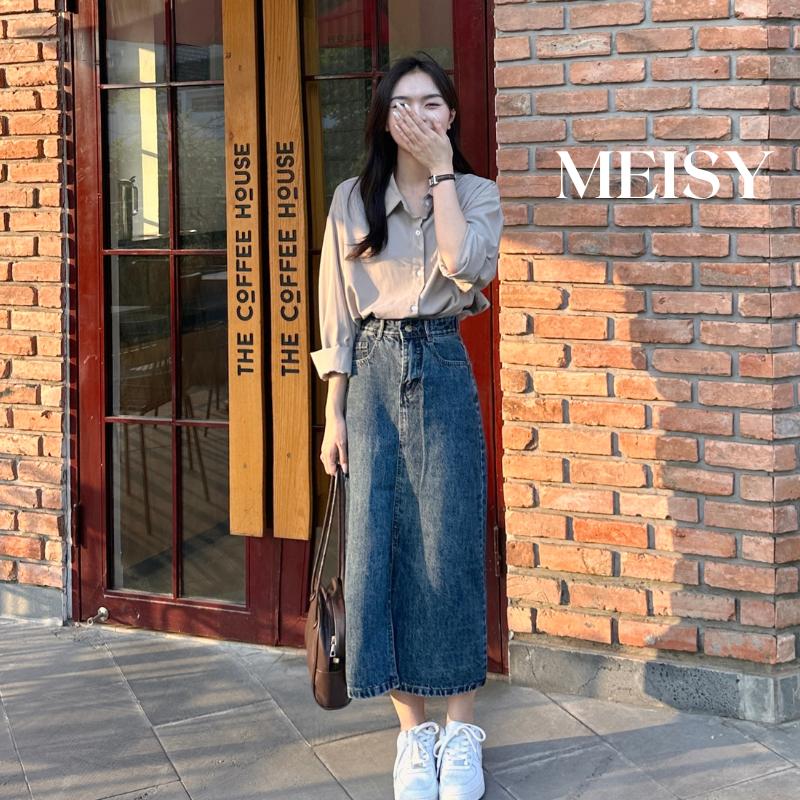 Chân váy jean bò nữ dài xẻ trước Meisy phong cách Hàn Quốc Women Shirt
