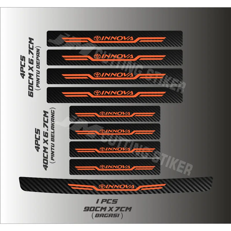 9pcs stiker sill plate mobil toyota innova stiker carbon 3d pelindung pijakan kaki 8
