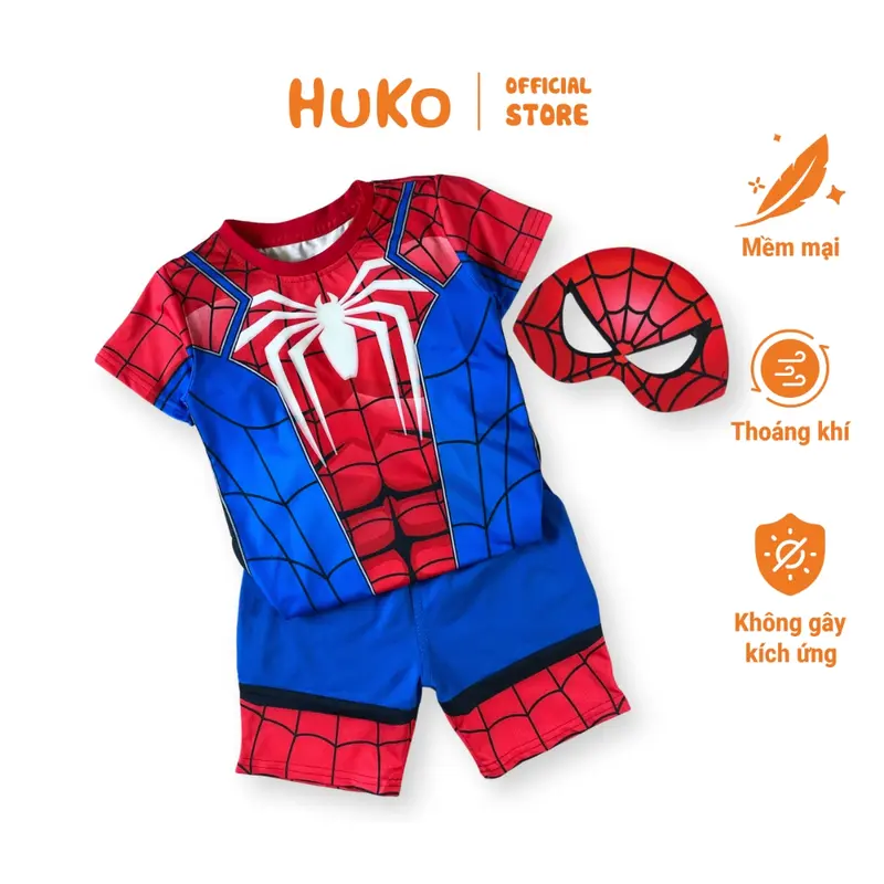Bộ đồ siêu nhân cho bé trai nhện lửng dạ quang Huko HB139, chất vải cotton, in chuyển nhiệt, cân nặng 10-30kg Thun 0
