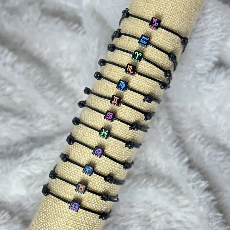 Gelang tali kulit mote Hitam Zodiac 3