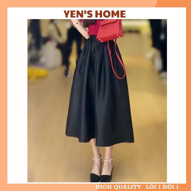 Chân Váy Xoè Qua Gối Chân Váy Dáng Dài Midi Có Bigsize Phong Cách Sang Trọng Trẻ Trung Màu đen Nữ