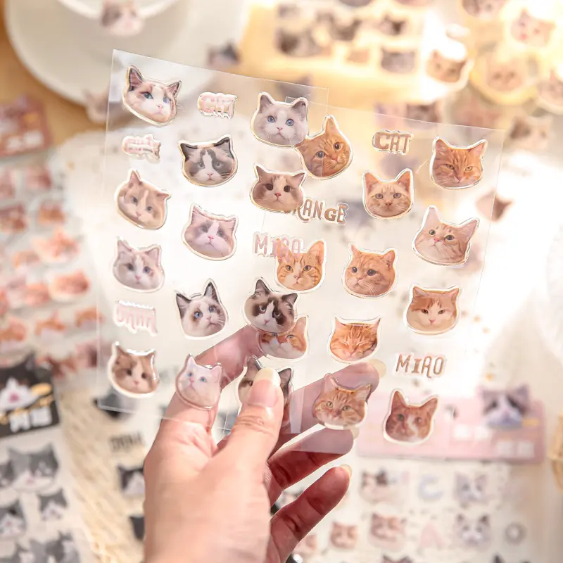 3 Lembar Per Pack Stiker Seri Kepala Kucing Paket Emoji Hewan Peliharaan Lucu Stiker Dekoratif Bahan Dasar Jurnal DIY