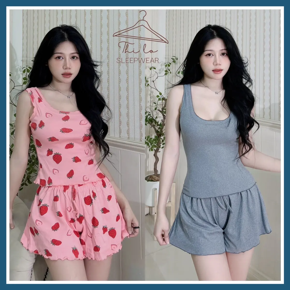 Bộ mặc nhà thun COTTON dây to nhiều màu bộ ngủ Áo Quần Nữ ngủ Nhung Women Top Quần Ngủ