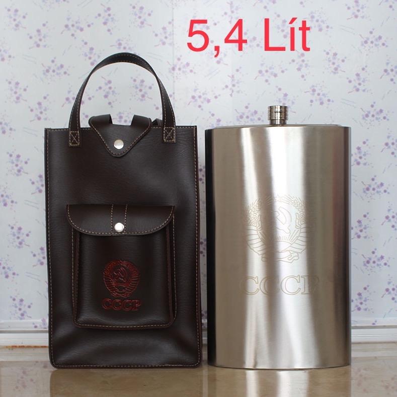 Bình tông inox 304 dung tích 5,4Lít hàng dày 0,6mm tặng bao da như hình