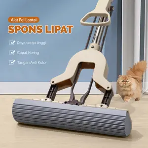 IDOHOUSE Alat Pel Lantai Gagang Tarik Peras Mop Pembersih Lantai Karet Spons Lipat Praktis Tangan Anti Kotor C3A1