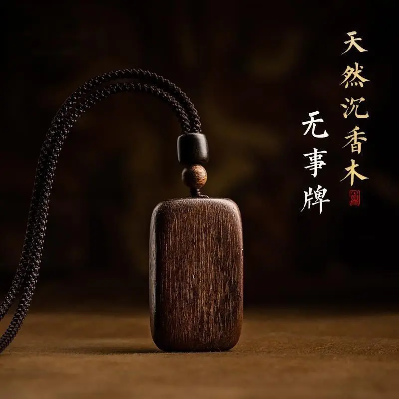 2025 Genuine Natural Dalagandan Agarwood Wushi Brand Wooden Pendant Necklace Cultural Play Agarwood Buddha Amulet for Fortune and Safety