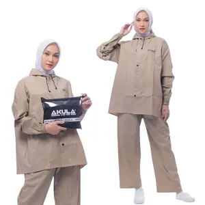 Jas Hujan Pria Wanita Merk Akula Dewasa Setelan Tebal kuat dan lentur elsatis bahan karet PVC 25 micron awet tahan lama