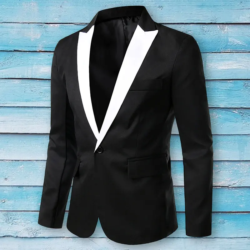 Áo Blazer Nam, gehirux, Thiết Kế Khối Màu, Dài Tay, Cổ Bẻ Một Nút, Dáng Ôm, Thích Hợp Cho Mùa Xuân Và Mùa Thu, Áo Khoác Vest Công Sở Menswear Jacket 3