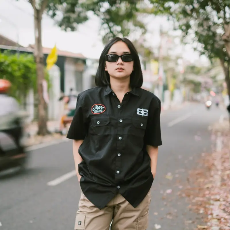 JEEN ORIGINAL - Kemeja Workshirt Lengan Pendek Full Bordir Casual Atasan Baju Cowok 5