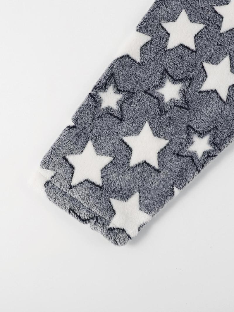 Product Introduction of 【Plus Size】 Star Print Belted Drop Shoulder Hooded Sleep Robe, Casual Long Sleeve Pocket Design Bathrobe, Women's Sleepwear for Fall & Winter 15