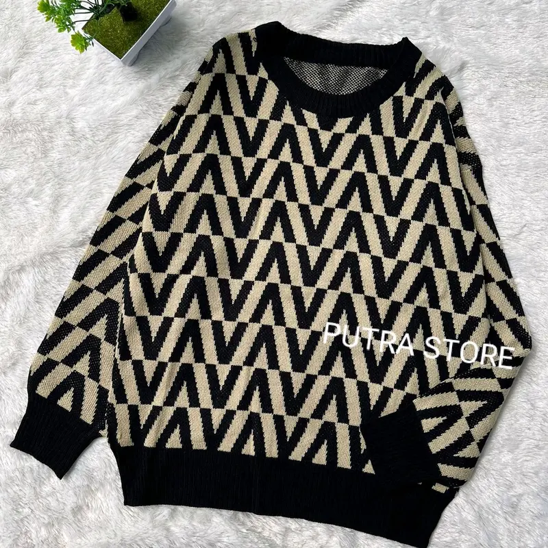 GEA SWEATER RAJUT KNIT IMPORT MOTIF V//Atasan RAJUT WANITA Top  Panjang Tangan 1