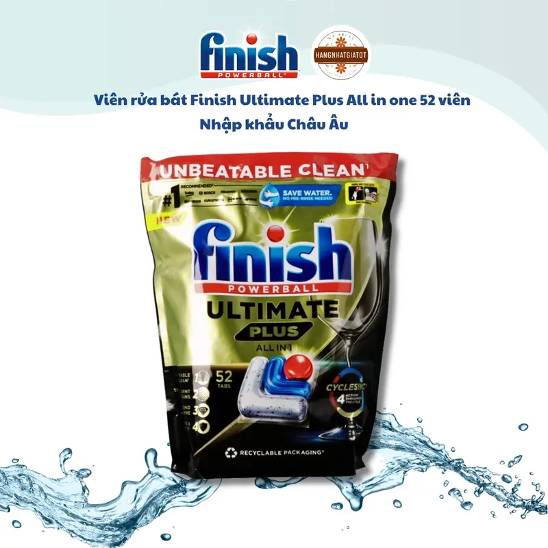 Viên rửa bát Finish Ultimate Plus All in one 52V .85V. 33V -Viên cao cấp 16 chức năng- Nhập khẩu Châu Âu 1