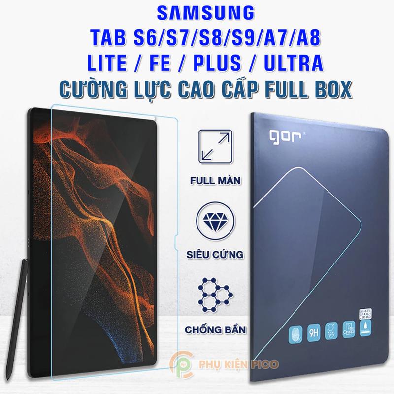 Kính cường lực Gor dành cho máy tính bảng Samsung Galaxy Tab S10 Ultra / Tab S9 Ultra / S8 Plus / Tab A8 / Tab A7 / S6 Lite full màn hình trong suốt không viền nhận vân tay phủ nano - Phụ kiện