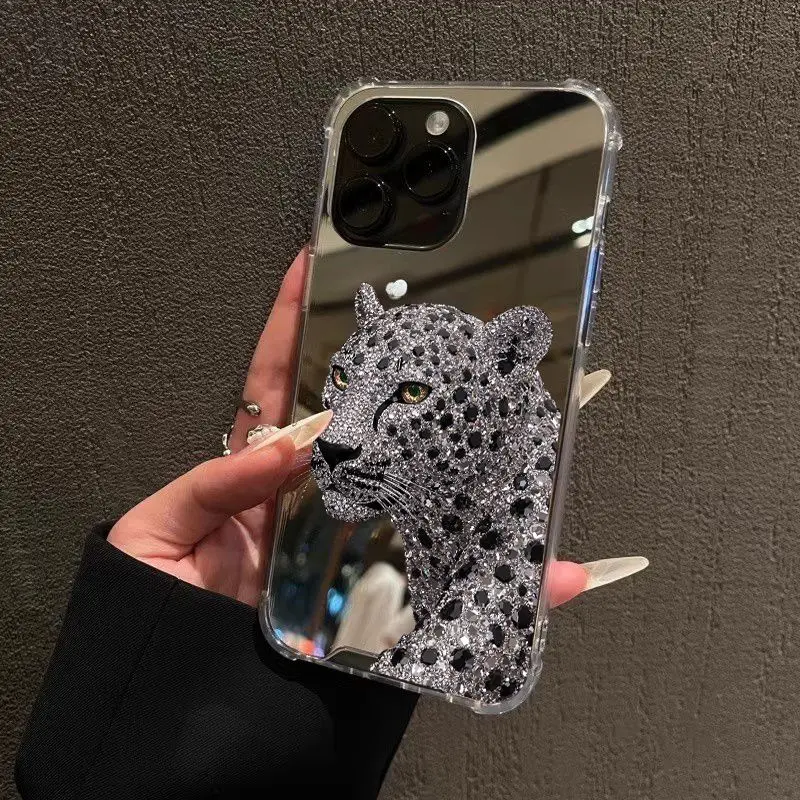 Luxury iPhone 15 ProMax Apple 16 phone case 14 Leopard 12 mirror 13 high-end feel XS rich makeup transparent  phone  case phone  case  magic  trick