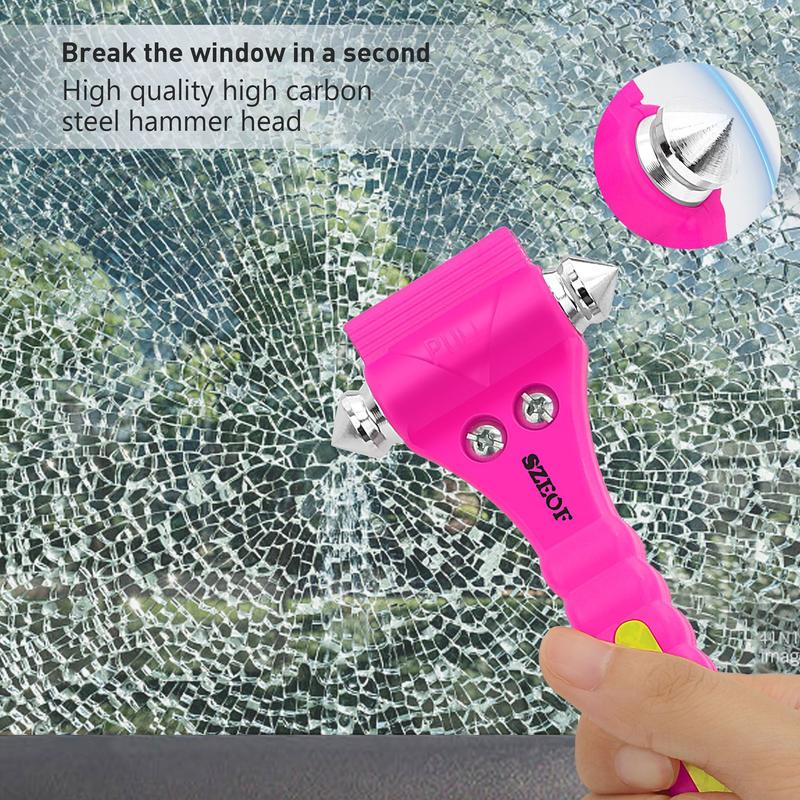 Product Introduction of 1pc Car Emergency Escape Window Breaker with Reflective Tape and Seat Belt Hammer, Multifunctional Hammer, Red,Yellow, Pink 3