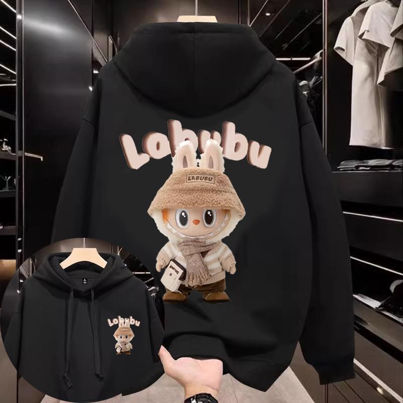 Thu Đông 2024 Áo nỉ in Rabubu mới Áo hoodie nam có mũ trùm đầu rộng Plus Size với áo khoác lông cừu Áo khoác thời trang sinh viên Tops-0640 hoodie hình đôi