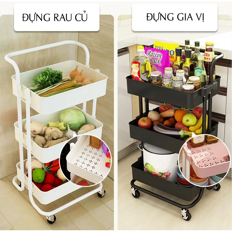 Kệ xe Đẩy Nhựa Spa 3 Tầng Đủ 4 Màu Thiết Kế Đẹp Mắt Có Bánh Xe Di Chuyển keg i keg i kệ  góc