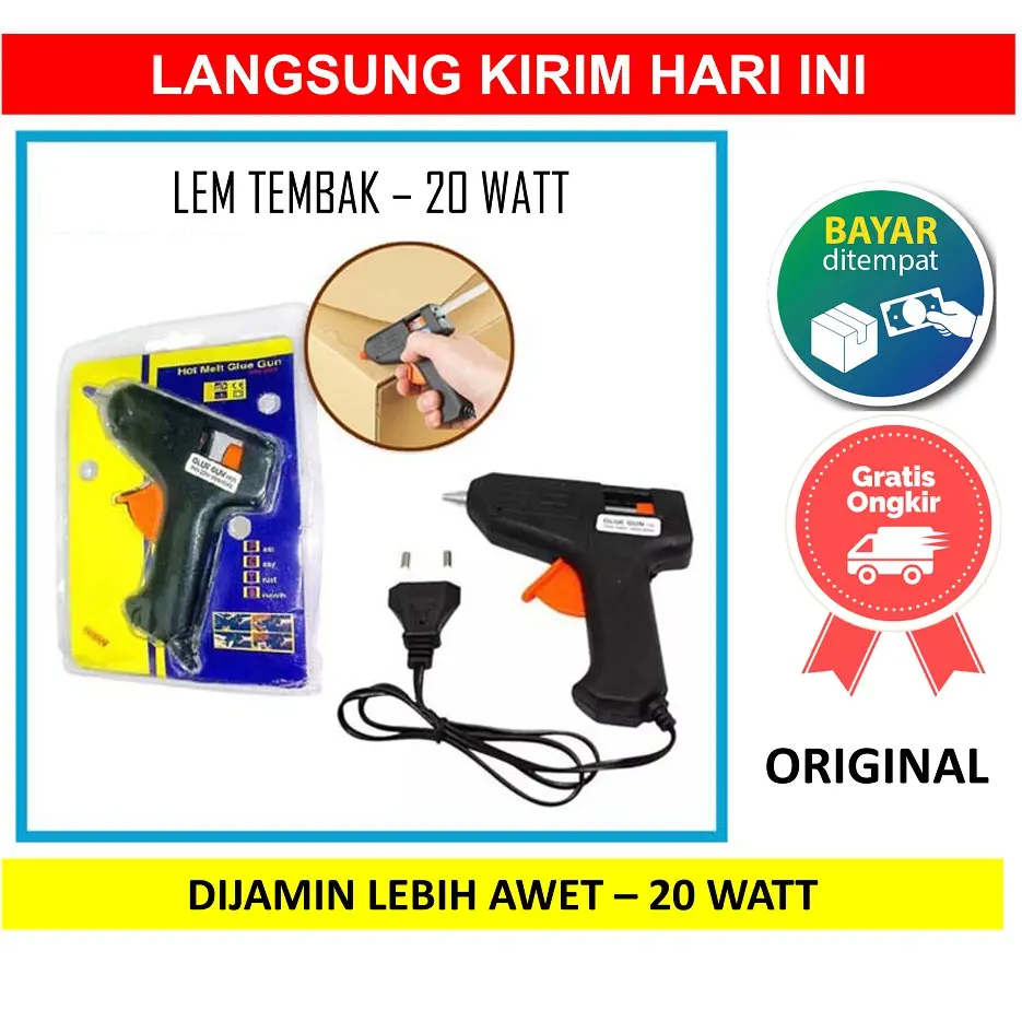 Hot Melt Glue Gun 20 Watt Lem Tembak Mini 20 W 20W Alat Lem Stick Kerajinan Tangan Pita Kain