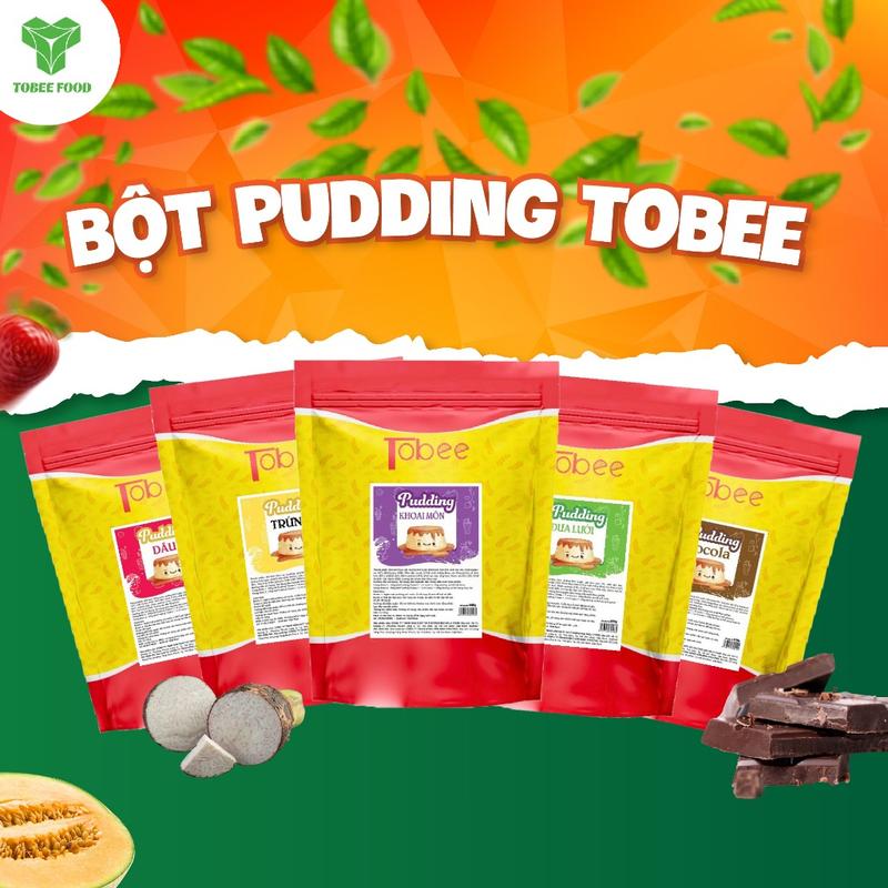 Bột Pudding/Plan Tobee Làm Topping Túi 500g ( Các Vị: Trứng, Dâu Tây, Socola, Khoai Môn, Dưa Lưới ) Vị Trái Cây Ít Chất Béo Tự nhiên Lượng Đường Thấp, Food bột pudding  tobee