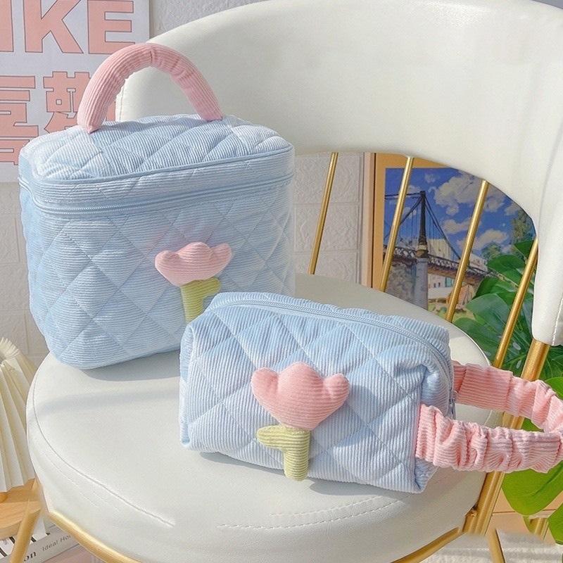 Túi đựng mỹ phẩm du lịch, túi đựng đồ trang điểm make up cute, túi vải có quai xách 1
