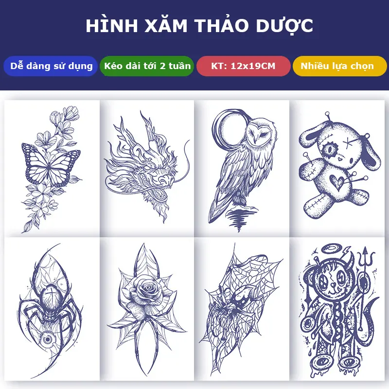 Hình xăm dán 15 ngày chống nước thời trang trang điểm cơ thể, hình dán tattoo nhiều hình lựa chọn 0