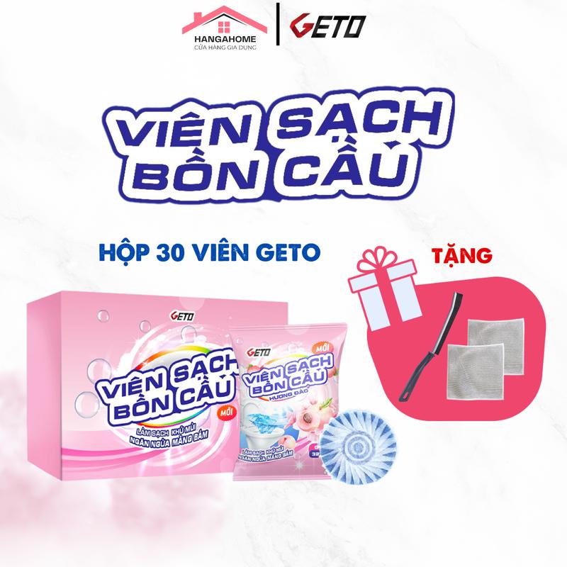 Combo Hộp 30 Viên sạch bồn cầu hương Chanh Đào tự nhiên Geto chai thả bồn cầu sạch khuẩn tẩy sạch mảng bám khử mùi diệt vi khuẩn toilet Làm Sạch