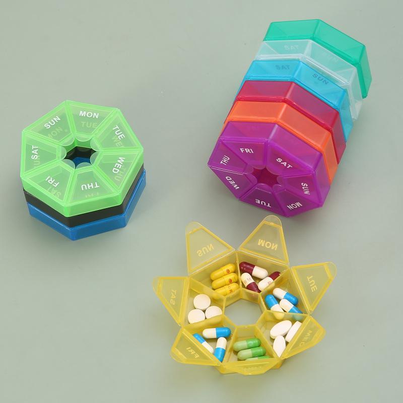 7-compartment Pill Box, 1 Count Random Color Lightweight Mini Portable Pill Container, One-week Pill Box for Travel, Spring Home Accessories, Travel Accessories 5