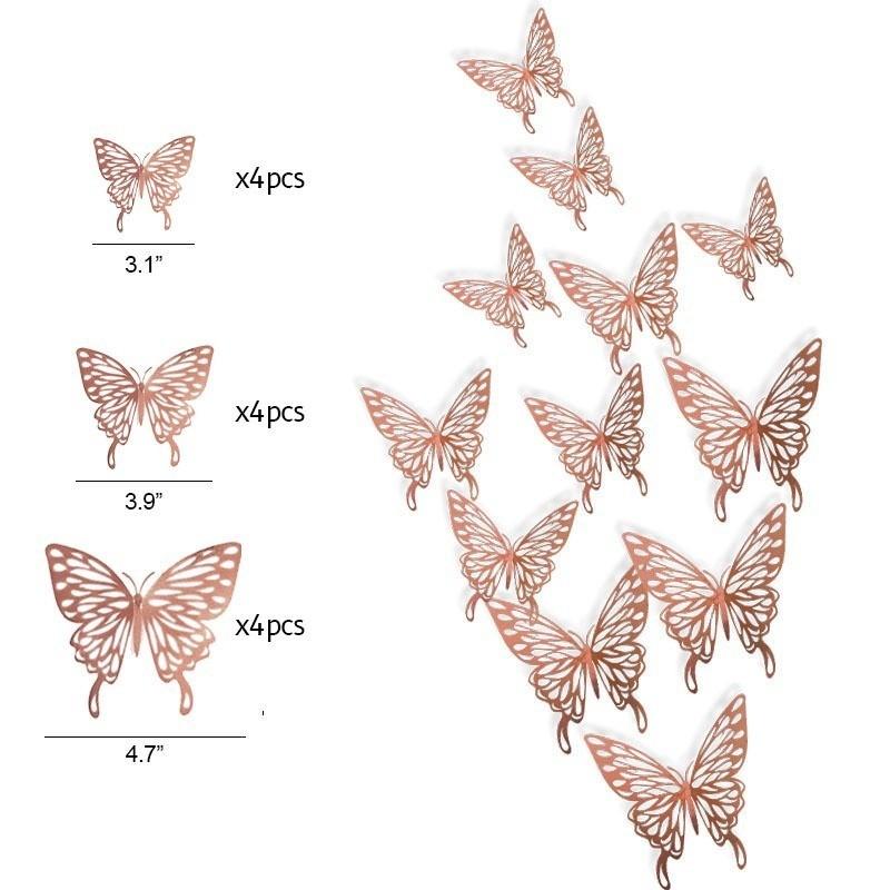 Vinnatsu 12pcs Stiker Dinding Desain Kupu-Kupu  3D Untuk Dekorasi Pesta Pernikahan Butterfly/ Topper cake Akrilik Bronzing Sisipan topper