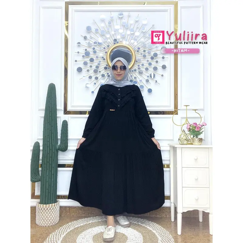 Midi Dress KEYSHA Rayon Twill Cantik Premium Tebal Uniqlo | YULIIRA Kancing Busui Gamis Cantik MidiDress Muslim Pekalongan Nyaman 3