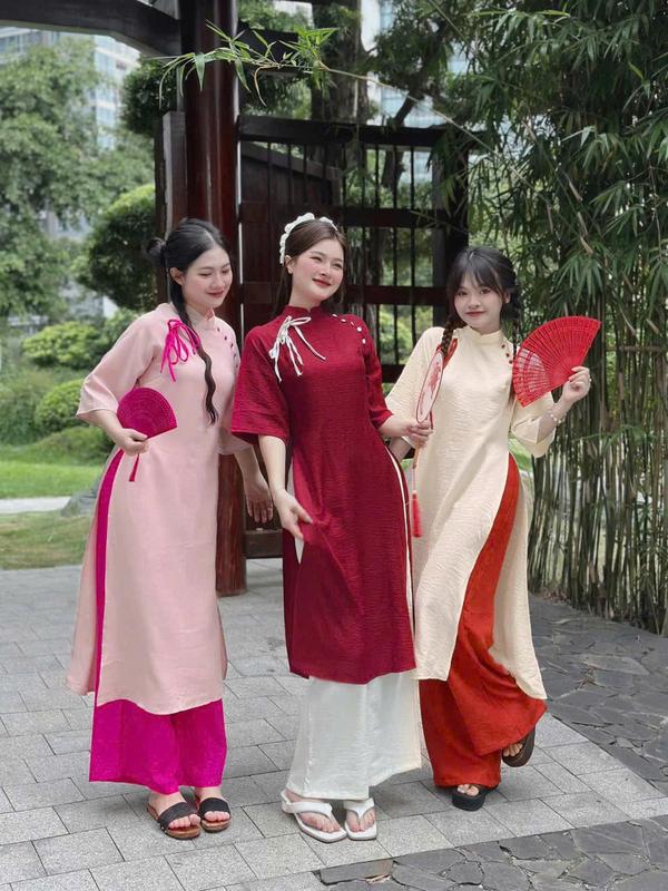 Áo Dài Cách Tân Bigsize Đón Tết Thiết Kế Nút Bọc Cổ Tròn Dáng Dài Nữ Cao Cấp Xinh Đẹp Sang Trọng Phù Hợp Đi Chơi, Dự Tiệc Dễ Thương Giá Rẻ 40-95kg Dress Women Kem Voi Hồng