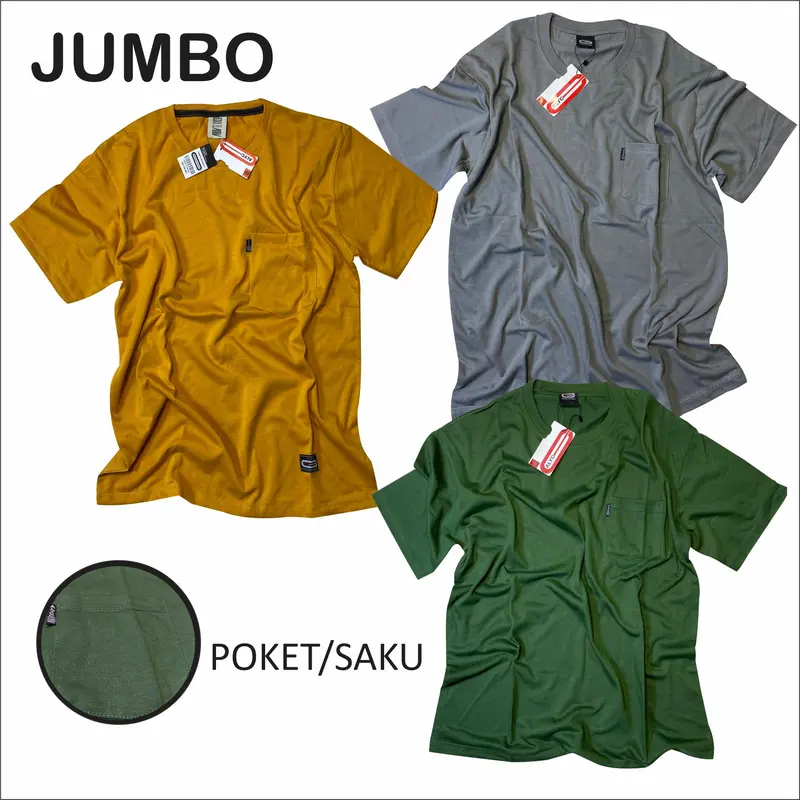 PAKET 3 PCS KAOS JUMBO 3XL POCKET/KANTONG DEWASA SEMI KATUN 24S 0