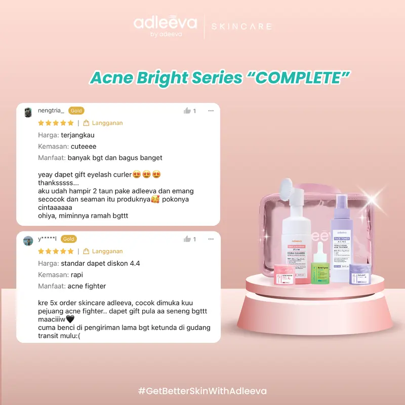 ADLEEVA - [Paket Pemula ISI 4] WHITENING Glow Booster / ACNE Bright Series Basic - Mencerahkan bantu samarkan flek hitam, Paket perawatan kulit berjerawat dan bekas jerawat secara maksimal BPOM HALAL 7