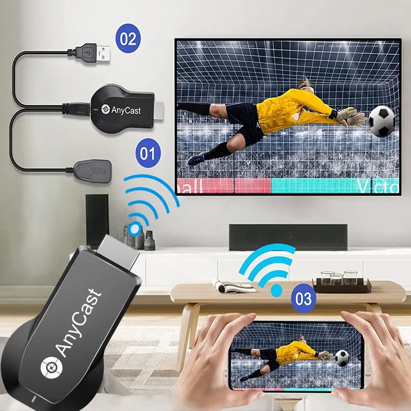 Anycast Wireless Display HDMI Dongle Penerima Penyesuai, M9 Plus, Mirascreen, untuk Skrin Pantul Telefon, DLNA, Wifi, Airplay, Miracast Accessories Casting mitvstick xiaomi Phone anycast  type