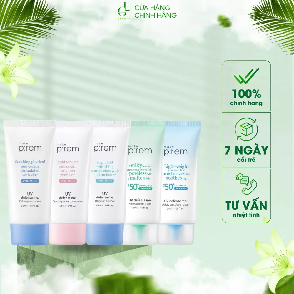 [GL BEAUTY] Kem Chống Nắng Vật Lý, Hoá Học Nâng Tone, Kiềm Dầu Make P:rem UV Defense Me SPF50+ PA+++