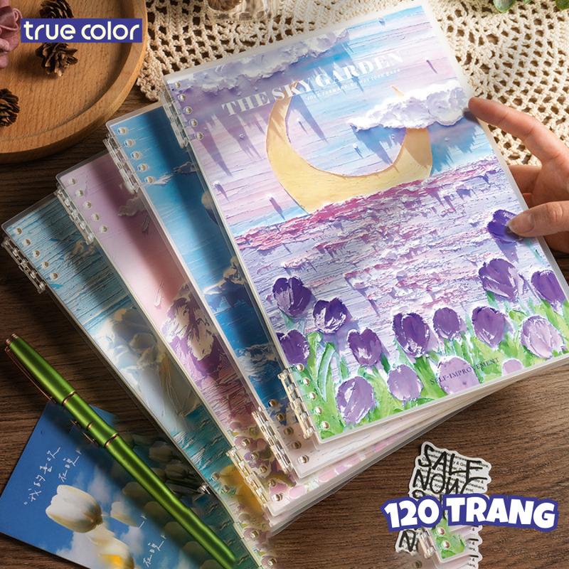Sổ còng A5 B5 120 trang, bìa sổ còng họa tiết vẽ tranh sơn dầu - Bìa lá rời 10 chấu chống cấn tay, bìa nhựa mềm làm sổ tay, vở ghi chép học sinh - True Color sổ  còng paper