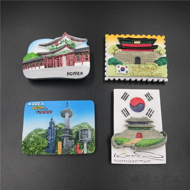 Exported to Korea World Tourism Souvenir Resin Fridge Magnet Creative Magnetic Sticker Seoul Architecture Relief 3D Sticker