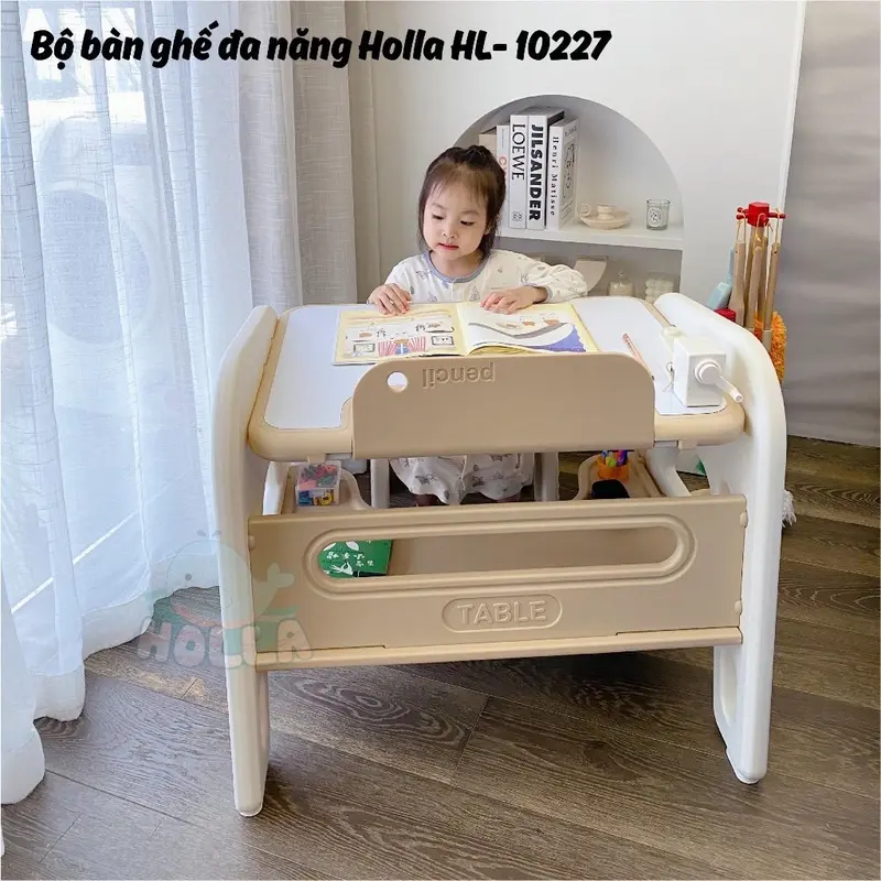￼Bộ Bàn Ghế Đa Năng HOLLA HL 10227 Bảng Vẽ Kiêm Bàn Học Thông Minh Tặng Kèm Ghế Cho Bé 0