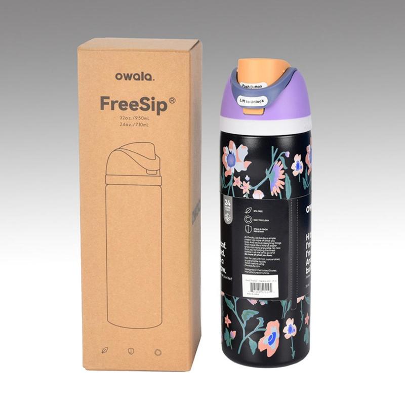 Product Introduction of Limited edition Owala FreeSip Insulated Stainless Steel Water Bottle 32 Oz Leakproof  Lid for Gym Sports Travel Dreamy Field Blue/Pink Bows, Girlhood, Dear Diary, Luck, Sukura, Valentine Pink 7